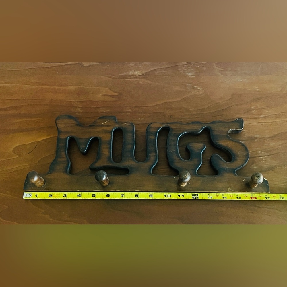 Vintage Brown Wooden Mug Holder Wall Hooks, could be painted